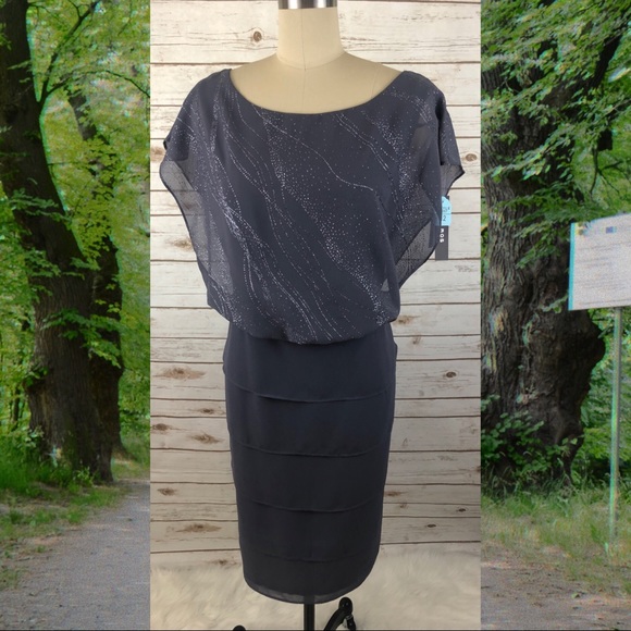 Dillards LE BOS Dresses & Skirts - Grey Sparkle Bodice Mid Length Layered Dress